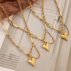 Wholesale 1 Piece Fashion Heart Shape Titanium Steel Women's Bracelets Necklace