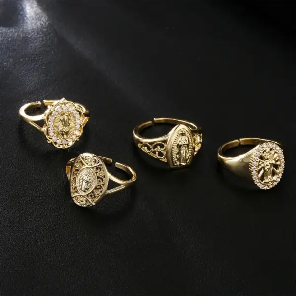 Wholesale Europe And America Hot Sale New Copper-plated Gold Religious Jewelry Virgin Mary Open Ring