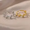 Wholesale PVD Coated Real Gold Plated Leaf Stainless Steel Fashion Waterproof Non Tarnish Open Ring