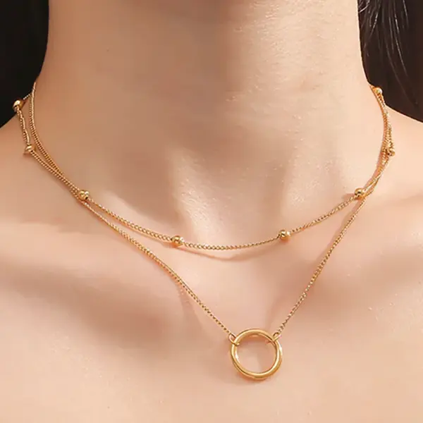 Wholesale PVD Coated 18K Gold Plated Circle Titanium Steel Casual Modern Style Waterproof Non Tarnish 304 Stainless Steel Layered Necklaces