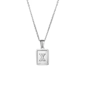 Fritillary Letter Square Pendant Necklace-Ea544901s Steel Color-Letter X
