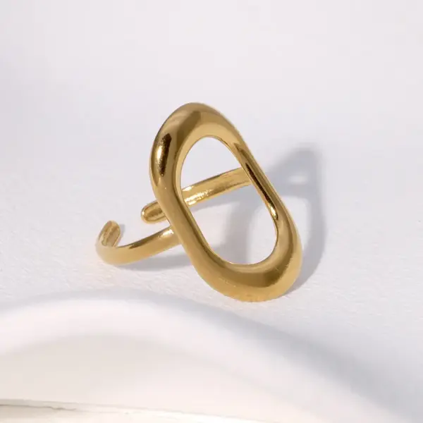 Wholesale PVD Coated Real Gold Plated 18K Gold Geometric Oval 304 Stainless Steel Modern Style Simple Style IG Style Waterproof Non Tarnish Open Rings
