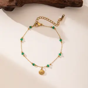 【XKB2214】Green Pearl Shell Bracelet / Gold