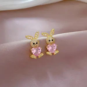 E434 Pink Stud Earrings [Silver Needle Copper Gold Plating]]