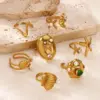 Wholesale PVD Coated Real Gold Plated Starfish Shell 304 Stainless Steel Elegant Lady Waterproof Non Tarnish Open Rings