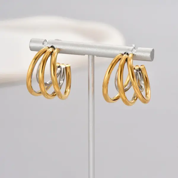 Wholesale 304 Stainless Steel Multicolor PVD Coated 18K Gold Plated 18K Gold Simple Style Classic Style Waterproof Non Tarnish Layered Plating Gold Silver Ear Studs