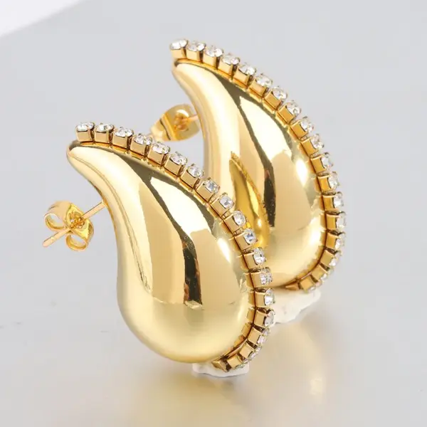 Wholesale 1 Pair Simple Style Water Droplets Plating Inlay Titanium Steel Zircon 18k Gold Plated Ear Studs