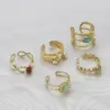 Wholesale Jewelry Simple Style Round 304 Stainless Steel Natural Stone 18K Gold Plated Open Ring