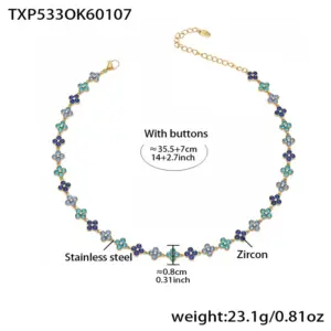TXP533-Blue Zircon Necklace 35.5+7cm