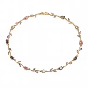 Golden Purple Pink Diamond Tulip Necklace