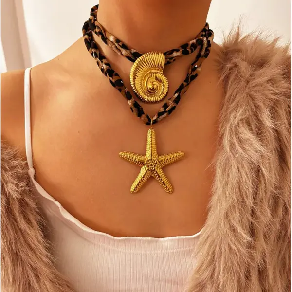 304 Stainless Steel Sunflower Starfish Conch PVD Coated Rhinestones Real Gold Plated Exaggerated Cool Style Waterproof Non Tarnish Surgical Steel Cord String Lobster Trigger Clasp Closure Gold Pendant Necklace