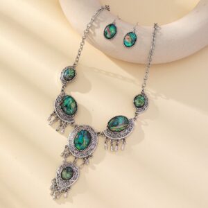 Wholesale New European and American Retro Fashion Oval Flower Abalone Shell Earrings Necklace Earrings