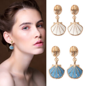 Wholesale Jin Yan European and American color retaining plating retro ocean style fashion commuter shell earrings