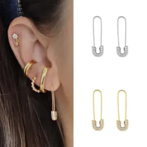 Wholesale Ins Style Paper Clip Copper Inlay Zircon Earrings 1 Pair