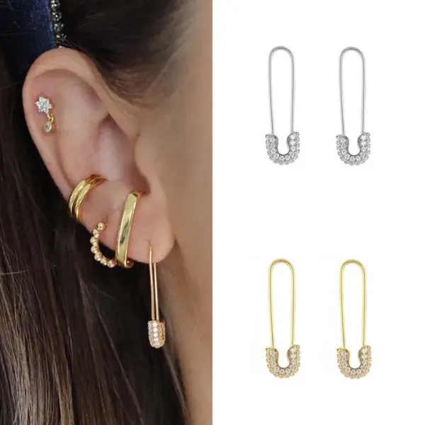 Wholesale Ins Style Paper Clip Copper Inlay Zircon Earrings 1 Pair