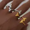 Ion Plating (IP) Real Gold Plated 18K Gold Fish Tail 304 Stainless Steel IG Style Vacation Beach Waterproof Non Tarnish Rings