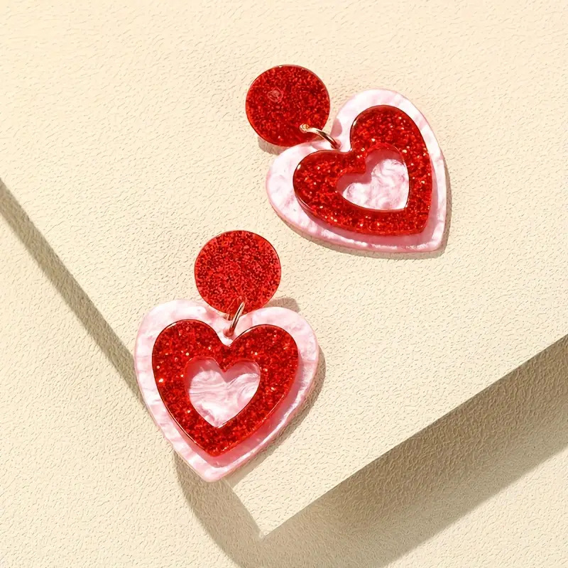 Wholesale New Valentine's Day love earrings design earrings fashion personality simple double-layer love earrings earrings for women