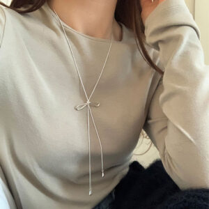 Wholesale Casual Bow Pull-Out Long Necklace for Women Korean Niche Ins Stylish Fashion Versatile Neck Chain Sweater Chain