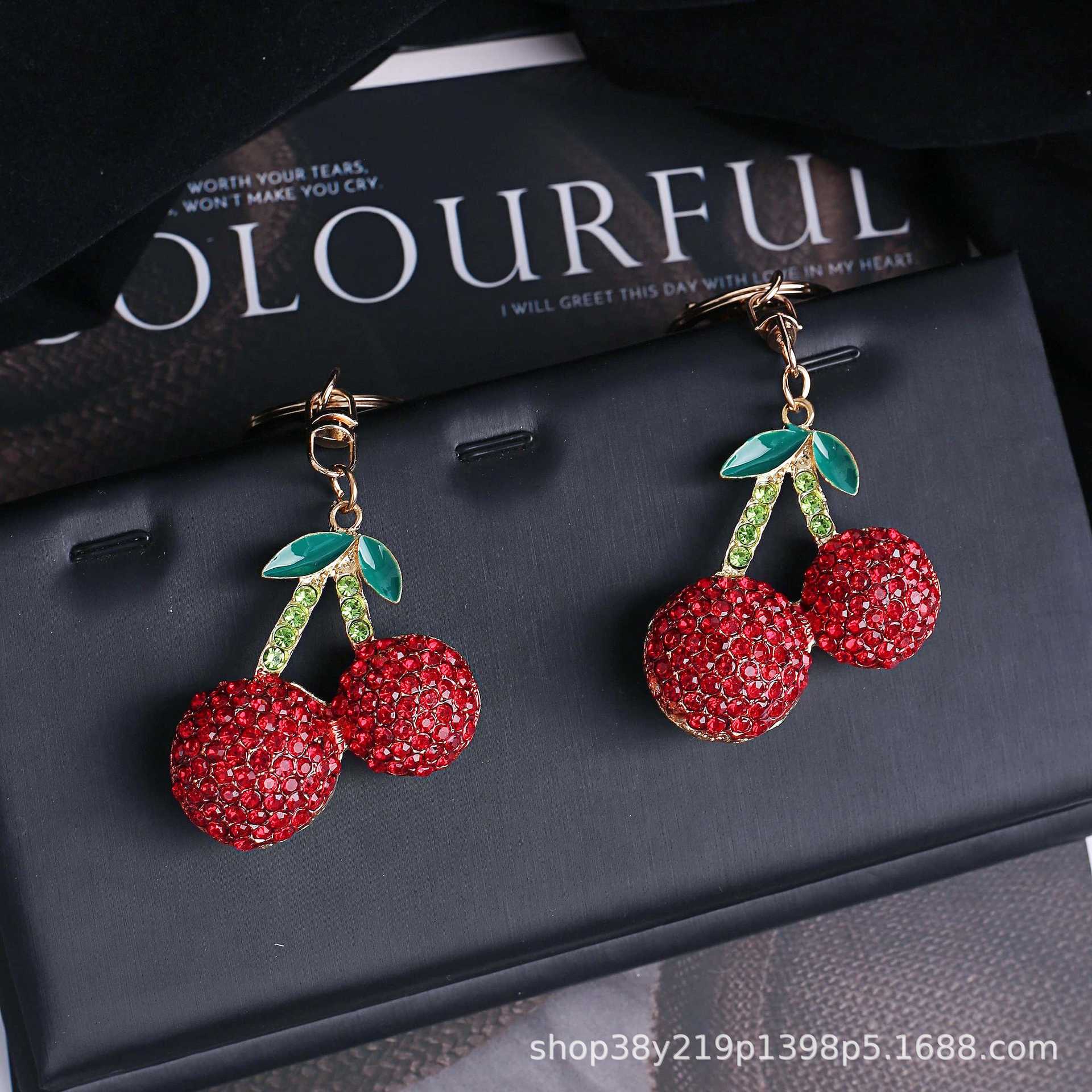 Wholesale Creative Cute Cherry Rhinestone Car Keychain Women's Bag Aessories Ft Shape Pendant Small Gift Gift Aessories