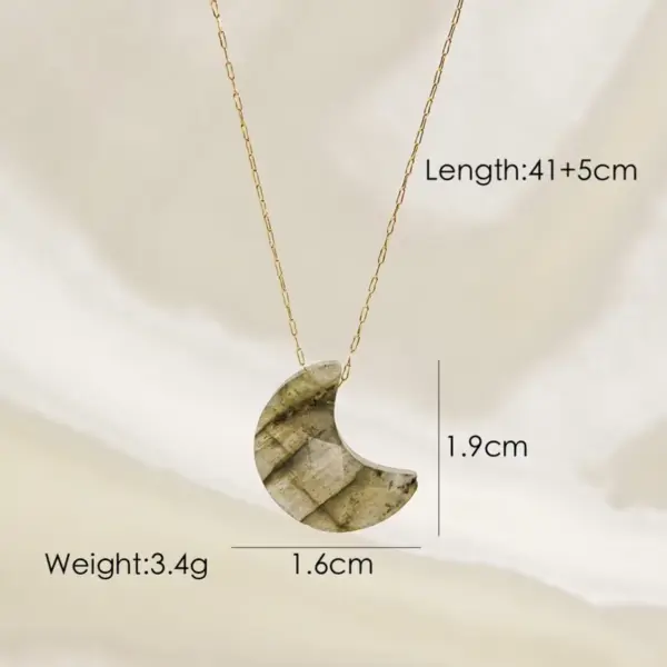 Wholesale Simple Style Geometric Moon Natural Stone Titanium Steel Pendant Necklace In Bulk