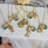 Wholesale Jewelry Retro Classic Style Hippocampus Mermaid Shell Copper Pearl Zircon 18K Gold Plated Inlay Pendant Necklace
