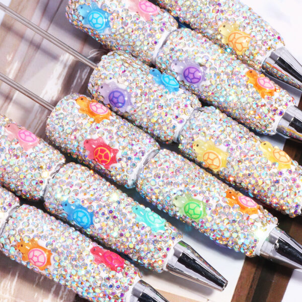 Wholesale Cross-Border New Cute Colorfulful Little Turtle Full of Diamonds Loose Beads Beaded Pen DIY Bead Ballpoint Pen Jewelry Accessories