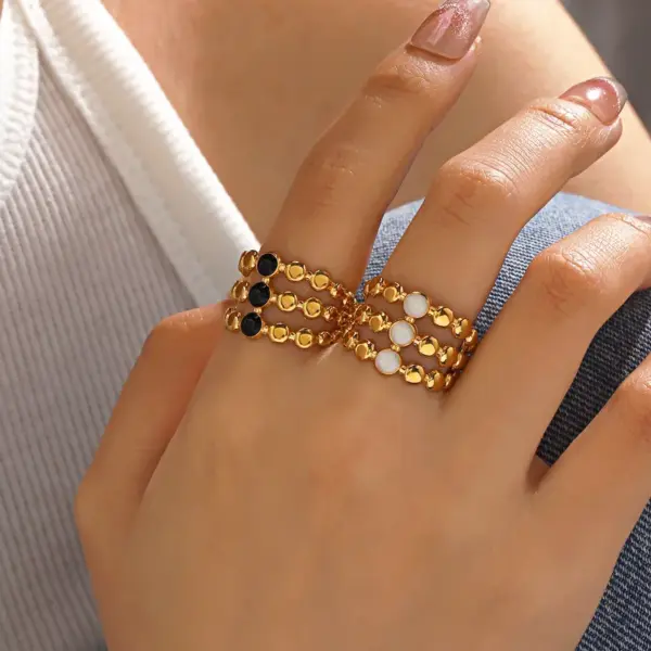 PVD Coated 18K Gold Plated Round Rhombus 304 Stainless Steel Simple Style Waterproof Non Tarnish Open Rings