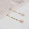 Wholesale Freshwater Pearl Ferroalloy Geometric Electroplating Vacuum Plating Real Gold Plated 18K Gold Vintage Style Classic Style Waterproof Non Tarnish Handmade Pink Gold Drop Earrings