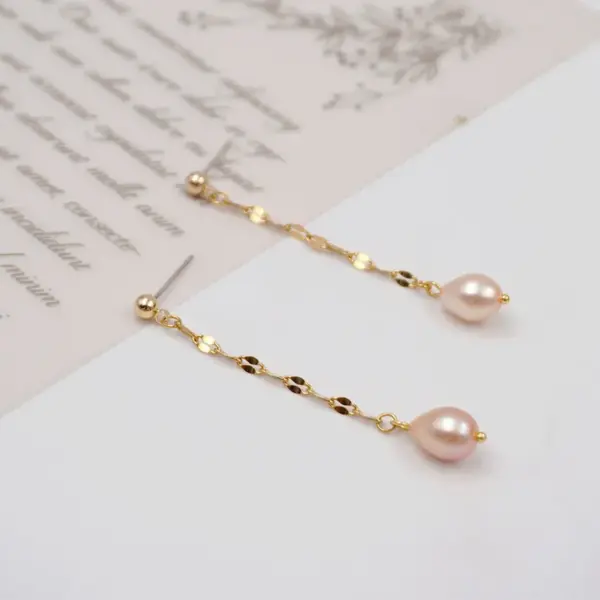 Wholesale Freshwater Pearl Ferroalloy Geometric Electroplating Vacuum Plating Real Gold Plated 18K Gold Vintage Style Classic Style Waterproof Non Tarnish Handmade Pink Gold Drop Earrings