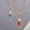 Wholesale Cartoon Style Artistic Human Copper 18k Gold Plated Pearl Zircon Pendant Necklace In Bulk