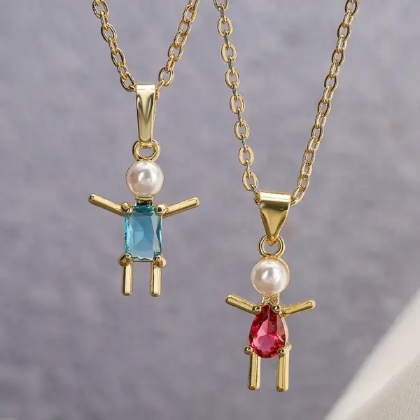 Wholesale Cartoon Style Artistic Human Copper 18k Gold Plated Pearl Zircon Pendant Necklace In Bulk