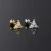 Wholesale Copper Zircon Ear Bone Nail Women's Pear-shaped Stone Screw Buckle Piercing Earrings Nose Ring