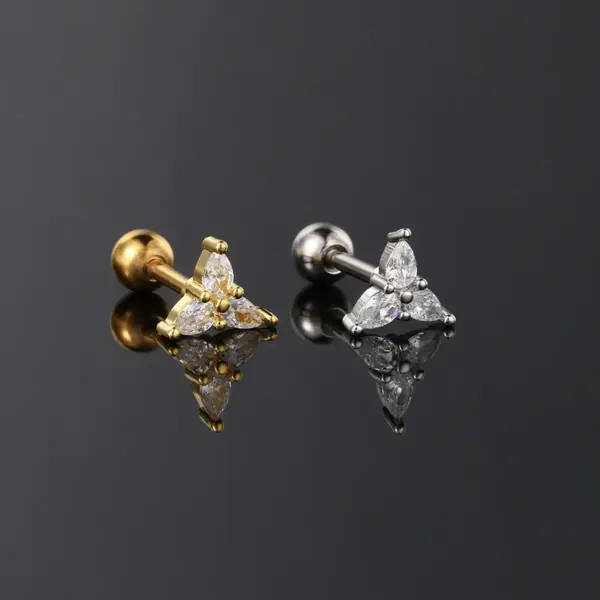 Wholesale Copper Zircon Ear Bone Nail Women's Pear-shaped Stone Screw Buckle Piercing Earrings Nose Ring
