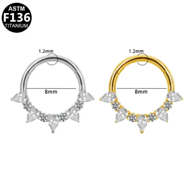 Wholesale 1 Piece Nose Rings & Studs Elegant Simple Style Water Droplets Pure Titanium Alloy Zircon Vacuum Plating 14K Gold Plated White Ear Cartilage