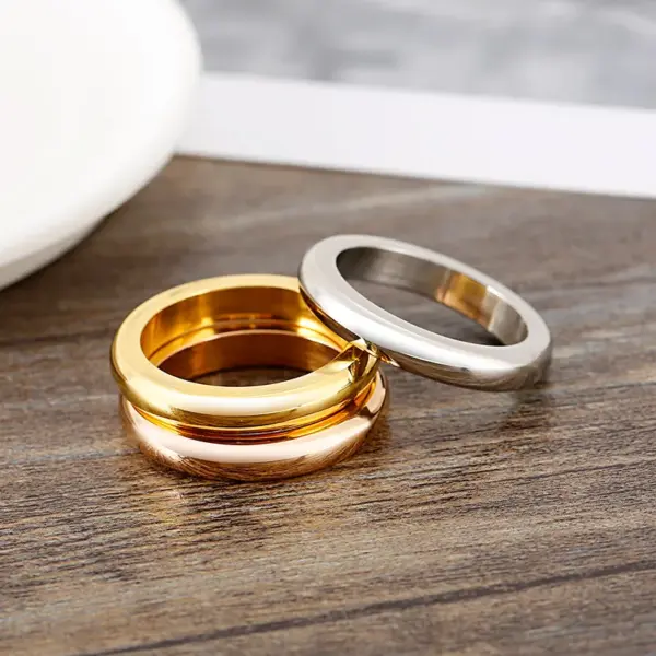 Wholesale PVD Coated 18K Gold Plated Round 304 Stainless Steel Basic Simple Style Classic Style Waterproof Non Tarnish Rings