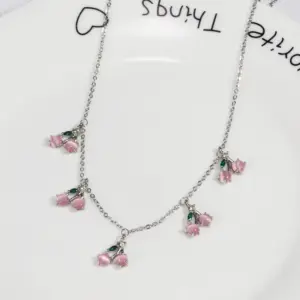 White Gold Color White Cherry Necklace