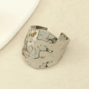 Wide Hammered Open Ring-Steel Color