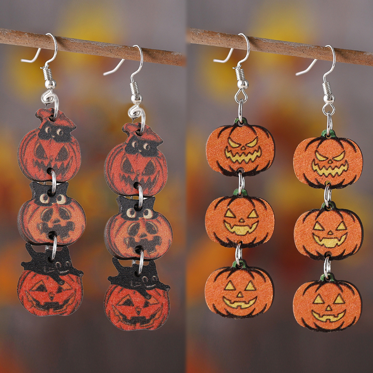 Wholesale Gothic style splicing triple wooden double-sided funny earrings