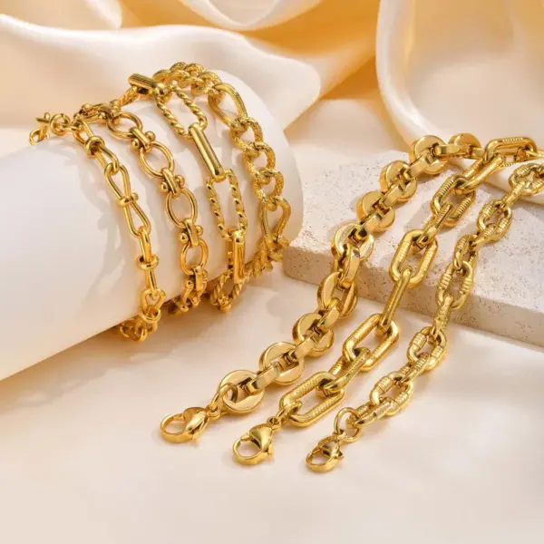 Wholesale PVD Coated Real Gold Plated 18K Gold Solid Color 304 Stainless Steel Simple Style IG Style Waterproof Non Tarnish 304 Stainless Steel Chain Bracelet