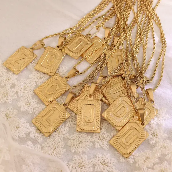 Wholesale PVD Coated Real Gold Plated 18K Gold Letter 304 Stainless Steel Fashion Waterproof Non Tarnish 304 Stainless Steel Pendant Necklace