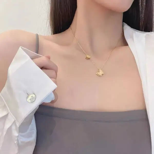 Wholesale PVD Coated Real Gold Plated 16K Gold White Gold Plated Gold Plating Butterfly 304 Stainless Steel Sweet Waterproof Non Tarnish 304 Stainless Steel Necklace