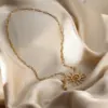Wholesale PVD Coated Real Gold Plated Sun Flower Bow Knot 304 Stainless Steel IG Style Waterproof Non Tarnish 304 Stainless Steel Lobster Trigger Clasp Closure Pendant Necklace