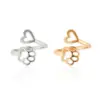 Wholesale PVD Coated Gold Plated Paw Print Heart Shape 304 Stainless Steel Simple Style Waterproof Non Tarnish Open Ring