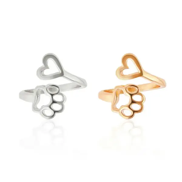 Wholesale PVD Coated Gold Plated Paw Print Heart Shape 304 Stainless Steel Simple Style Waterproof Non Tarnish Open Ring