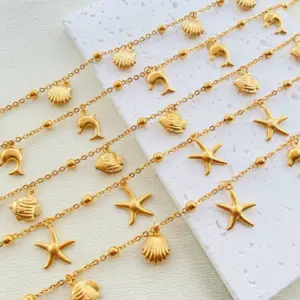 1 Piece Marine Style Starfish Dolphin 304 Stainless Steel Mixed Pendant Tropical Fish Pendant Dolphin Pendant Anklet Women's