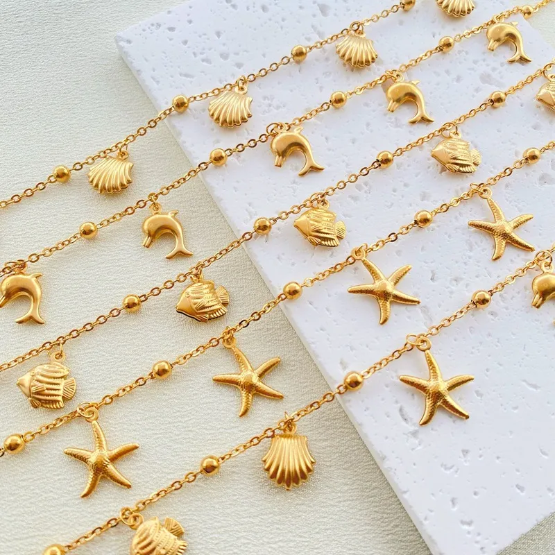 Wholesale 1 Piece Marine Style Starfish Dolphin 304 Stainless Steel Mixed Pendant Tropical Fish Pendant Dolphin Pendant Anklet Women's