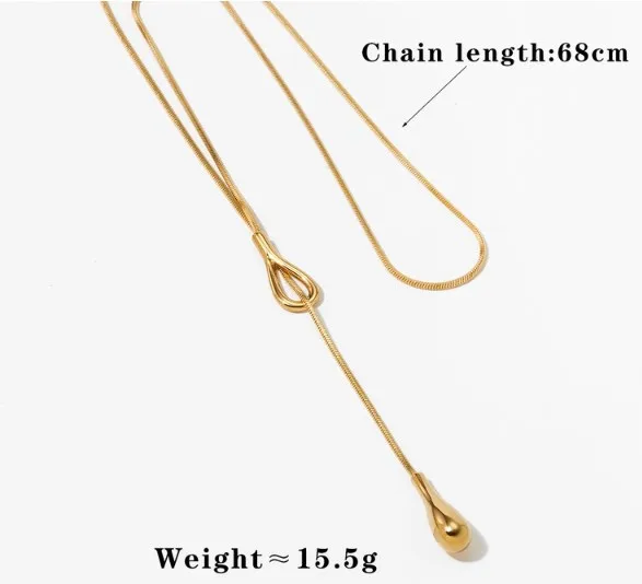 PVD Coated Real Gold Plated 16K White Plating Water Droplets 304 Stainless Steel Simple Style Waterproof Non Tarnish Pendant Necklace