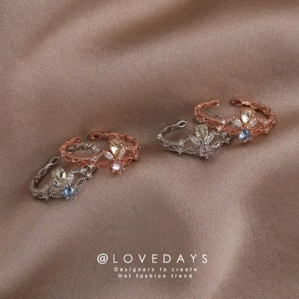 Geometric Flower Copper INS Style Sweet Open Ring Rings