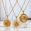 Wholesale Jewelry Retro Sun 304 Stainless Steel Plating Pendant Necklace Cable Chain