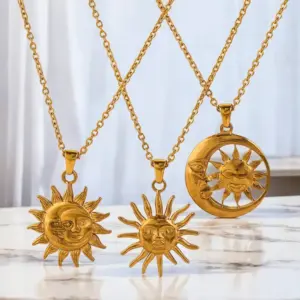 Wholesale Jewelry Retro Sun 304 Stainless Steel Plating Pendant Necklace Cable Chain